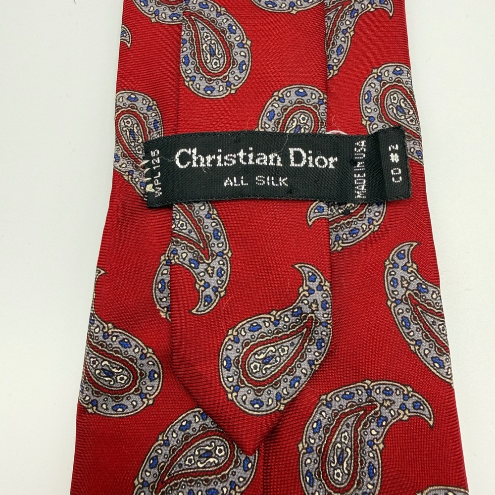 Christian‎ Dior Necktie Men OS Red Paisley Silk Classic Designer Made in USA